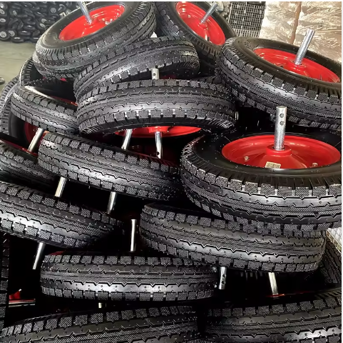 4.00-8 Pneumatic Rubber  inflatable  Wheel Tyres air rubber wheel tiller tire wheelbarrow tyre with solid long axle