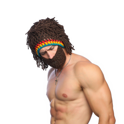 Arrived Man Winter Warm Wool Hat Funny Bearded Mustache Wig Kini Rasta Knitted Beanie Hats