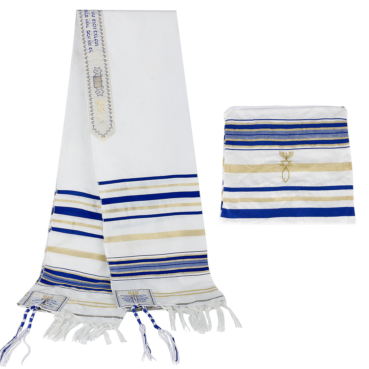 Wholesale Tallit Israel Jewish Scarf Polyester Custom Contains Tassels Mid Length Prayer Shawl Adult Men Spring 1 Pc / Polybag