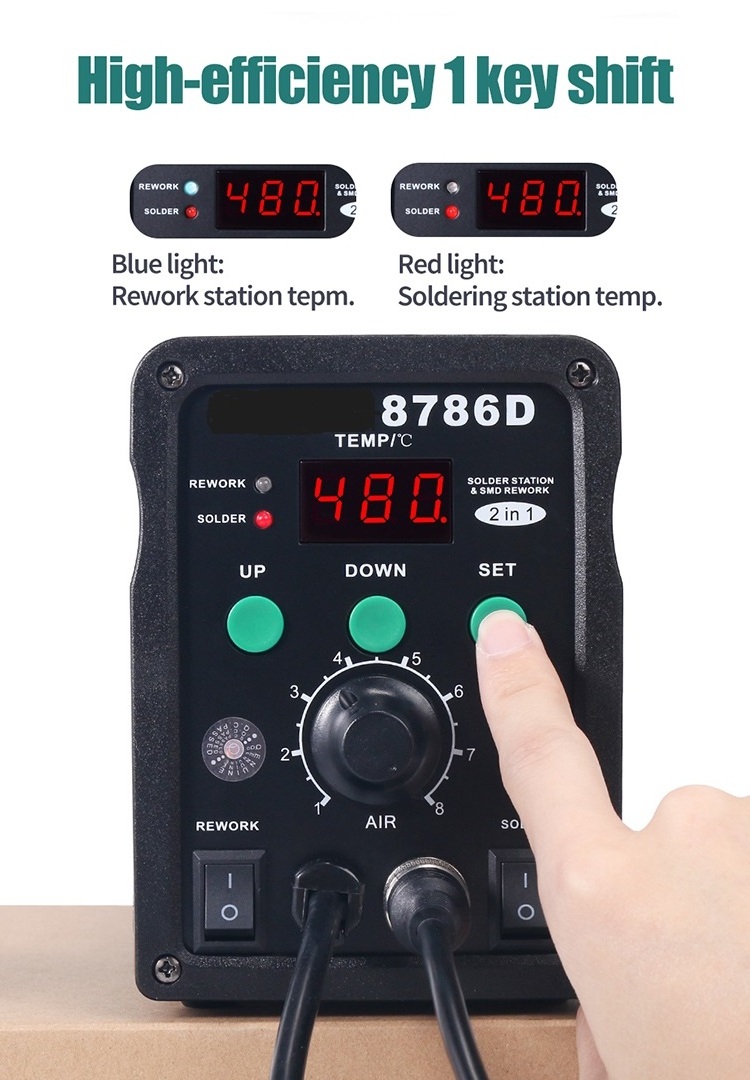 8786D Low Voltage Power Rework Welding Desoldering Station 2-in-1 Hot Air Welding Desoldering Soldering Station