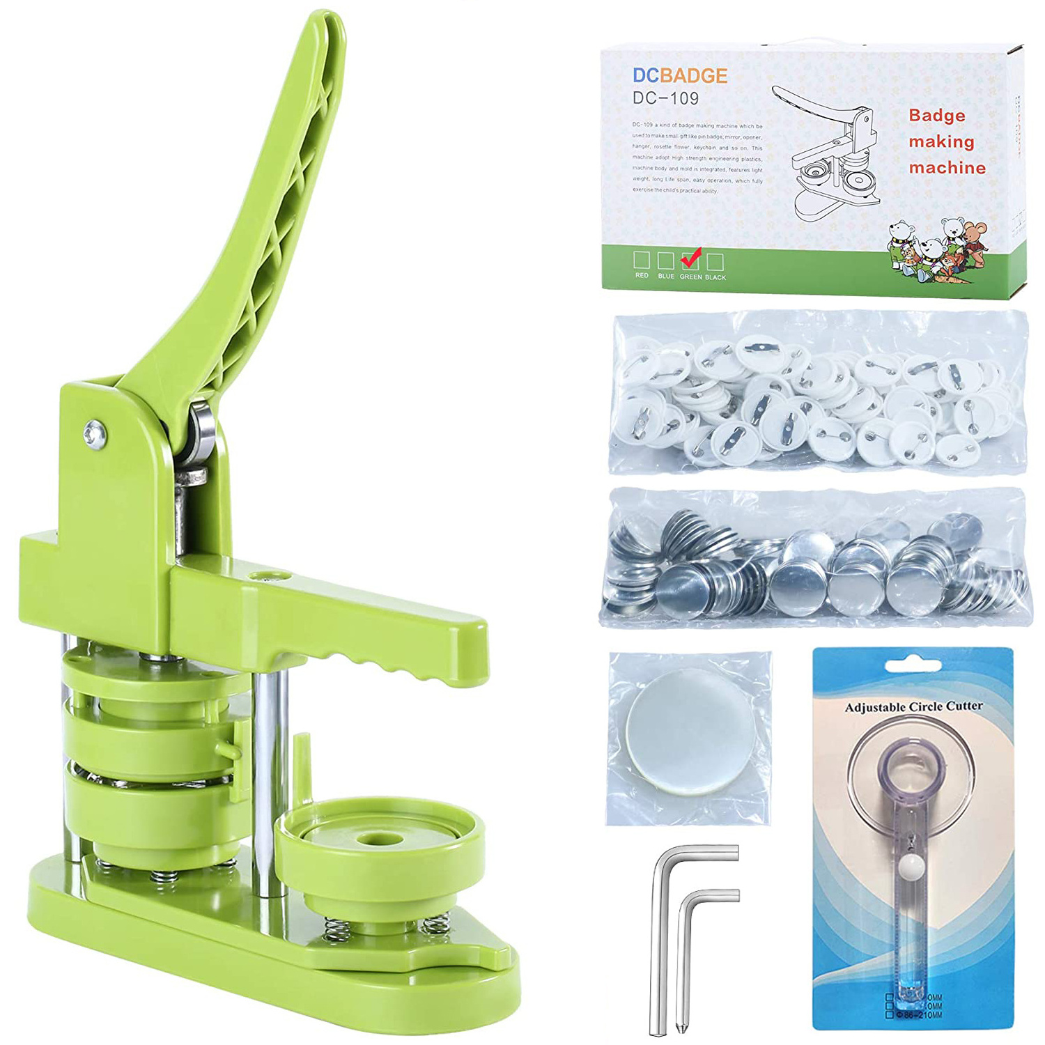 Badge Punch Press Maker Machine Pin Button DIY Making Set with 100 Circle Button Parts and Blank Paper