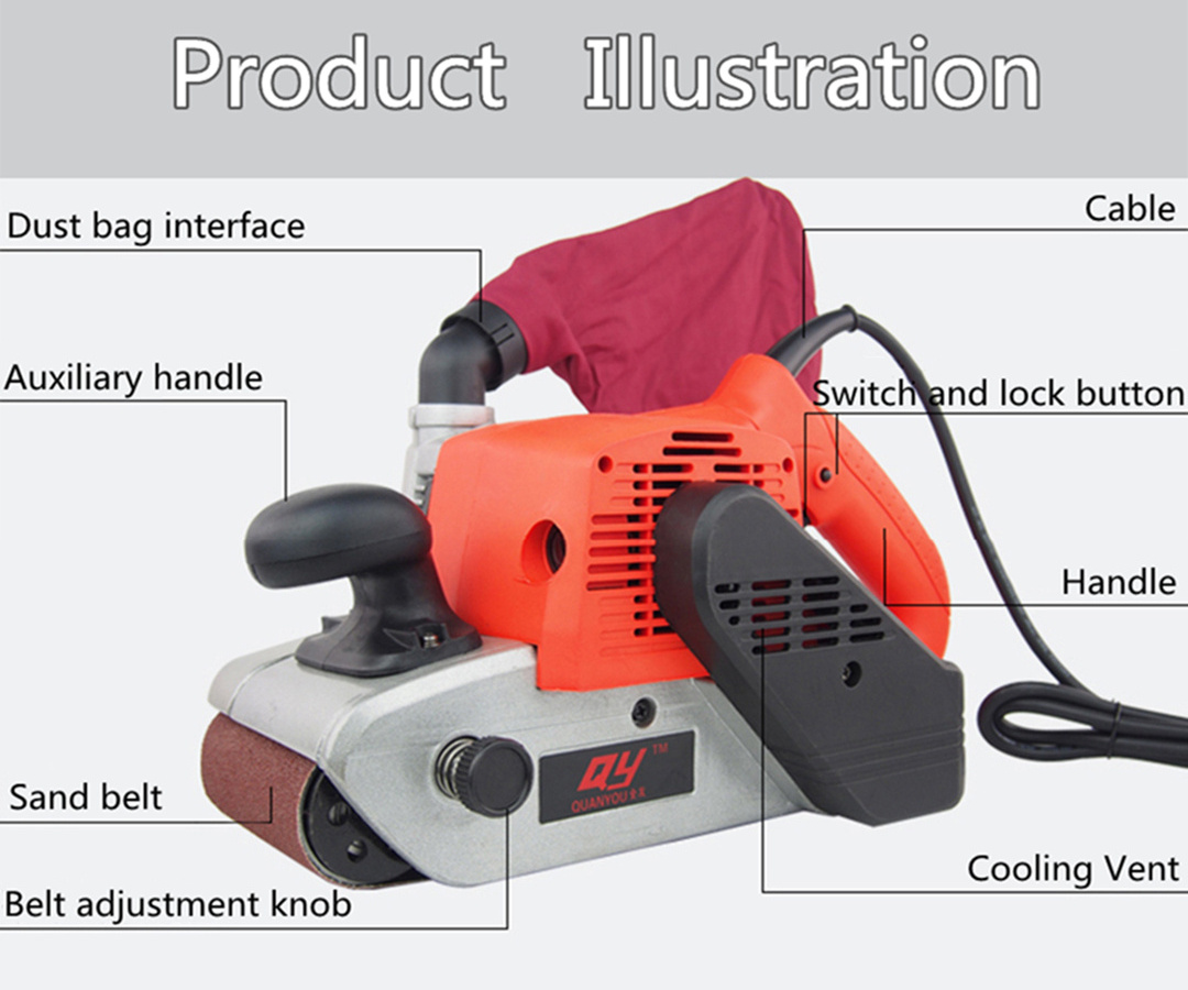 Sand Belt Machine abrasive belt Portable wood Steel sander 1600w plane grinding machine Sand Tape Polishing Machine