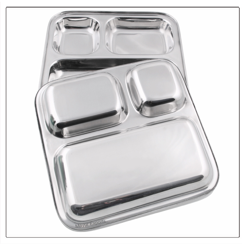 Stainless Steel Compartment plate with 3 sections Dinner Plate - 3 in 1 Square