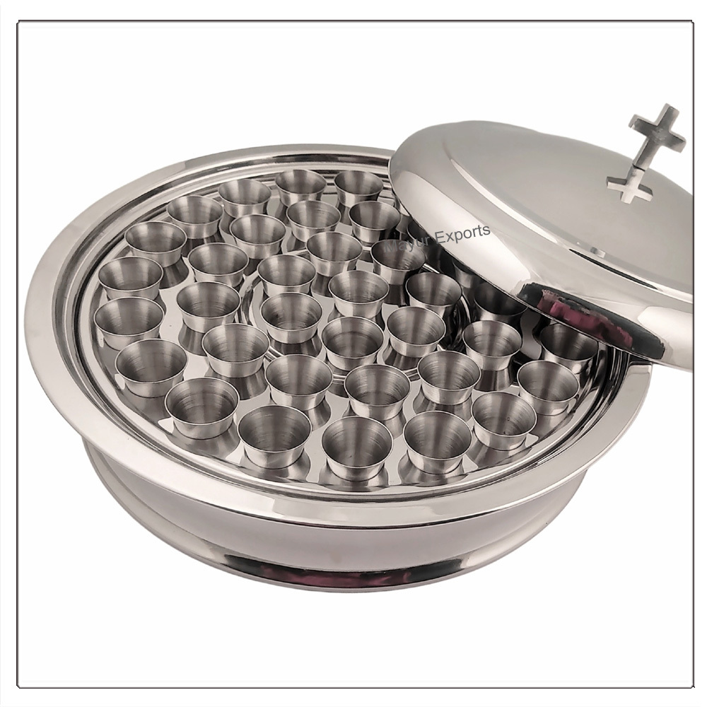 Stainless Steel Holy Communion Tray with 40 Cups Communion Juice Tray Shiny Finish