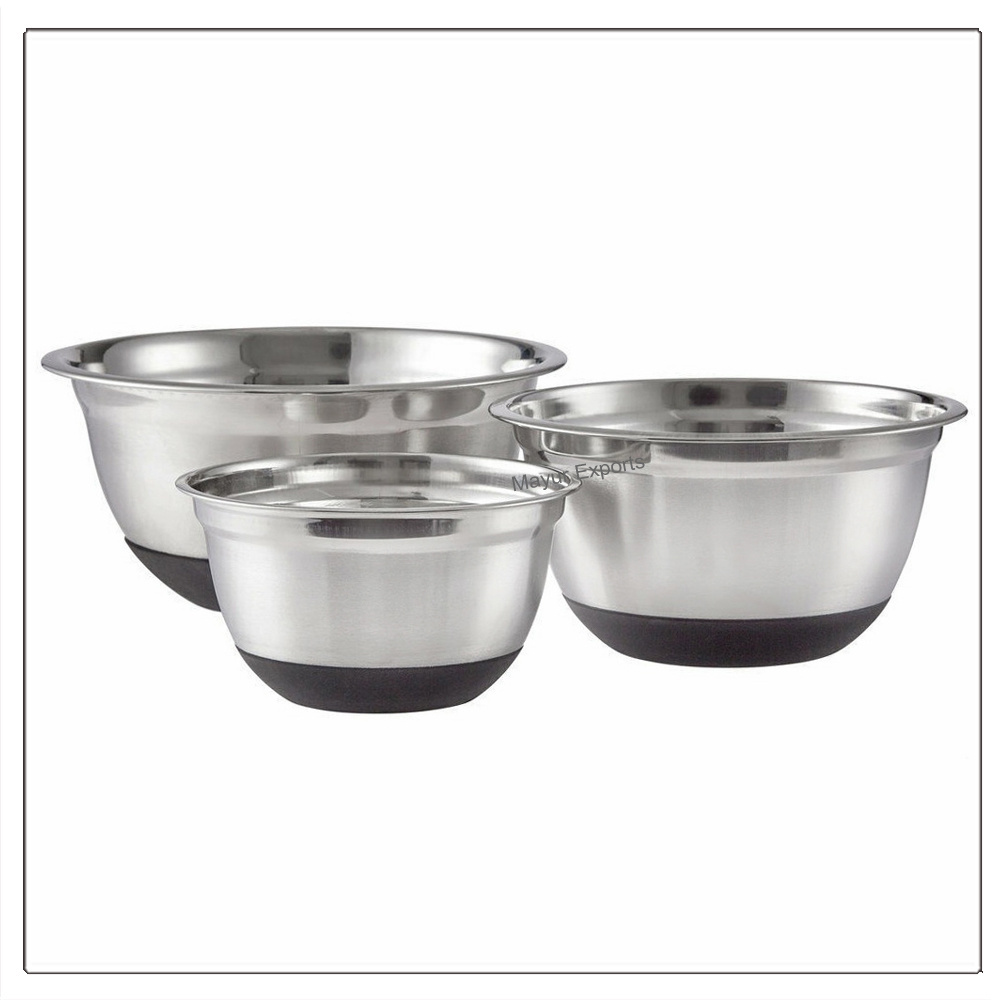 Stainless Steel Mixing Bowl Set Anti slip Anti Skid German Mixing Bowl Set of 3 - 1.5 QT 3 QT 5 QT