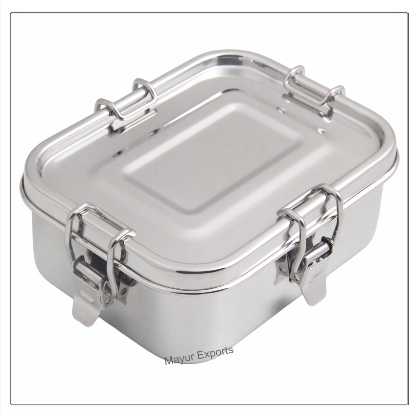 Stainless Steel Leak Proof Lunch Box with 4 Locking Clips Metal Bento Lunch Box