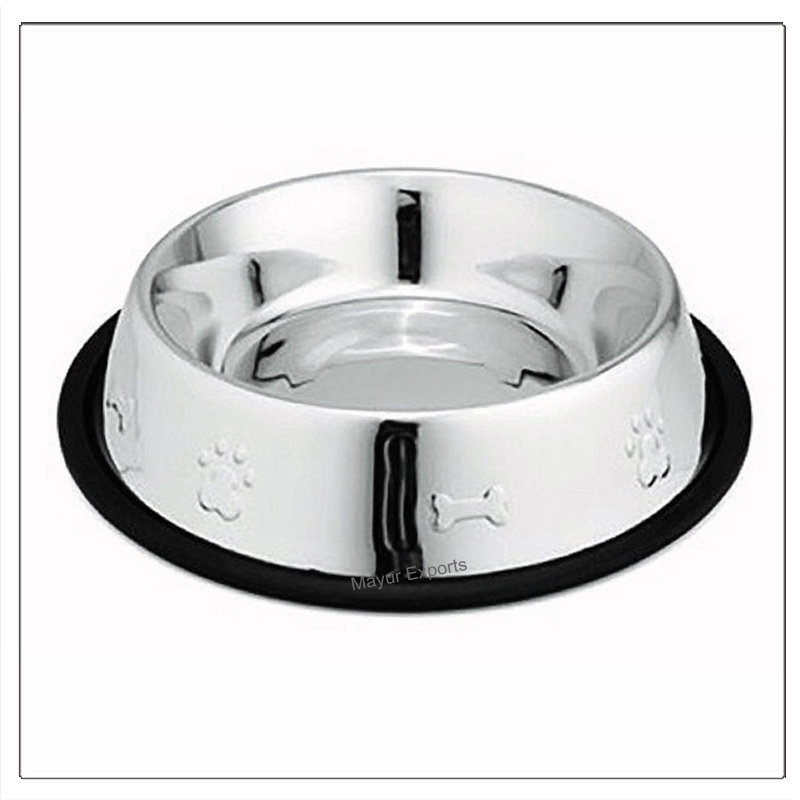 Stainless Steel Pet Bowl Dog Bowl with Copper Plating Metal Dog Bowl with Paw and Bone Embossing