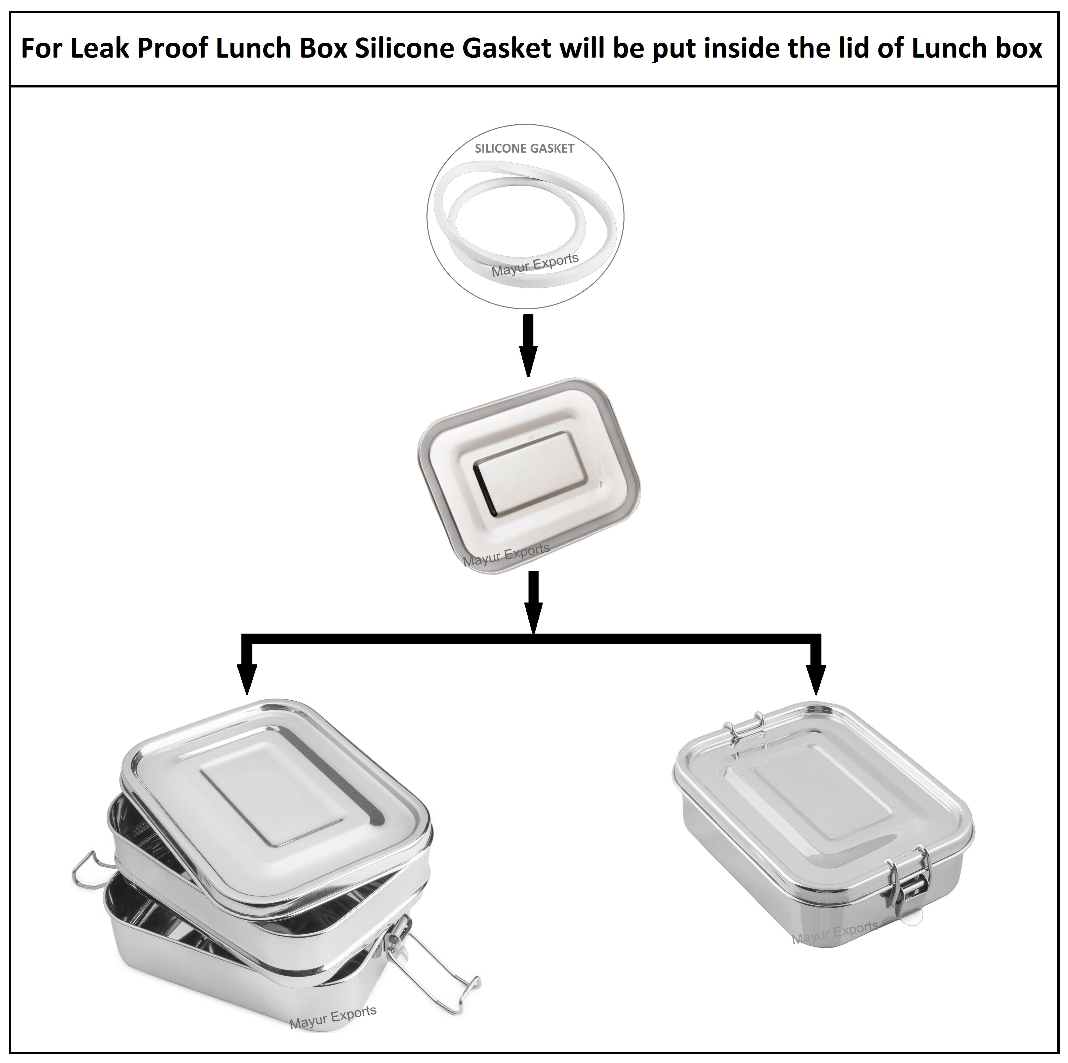 Stainless Steel Lunch Box 1400 ml Metal Large Leak Proof Rectangular Lunch Box