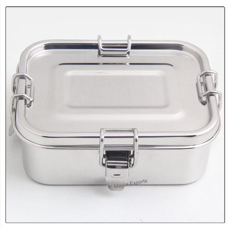 Stainless Steel Leak Proof Lunch Box with 4 Locking Clips Metal Bento Lunch Box