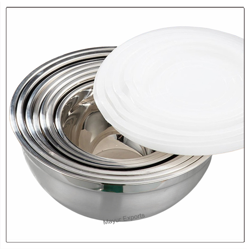 Stainless Steel German Mixing Bowl with Anti Skid Base and Plastic Lid