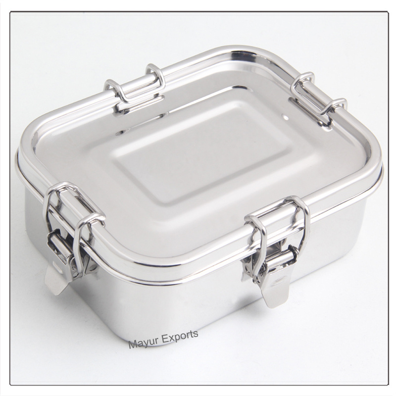 Stainless Steel Leak Proof Lunch Box with 4 Locking Clips Metal Bento Lunch Box