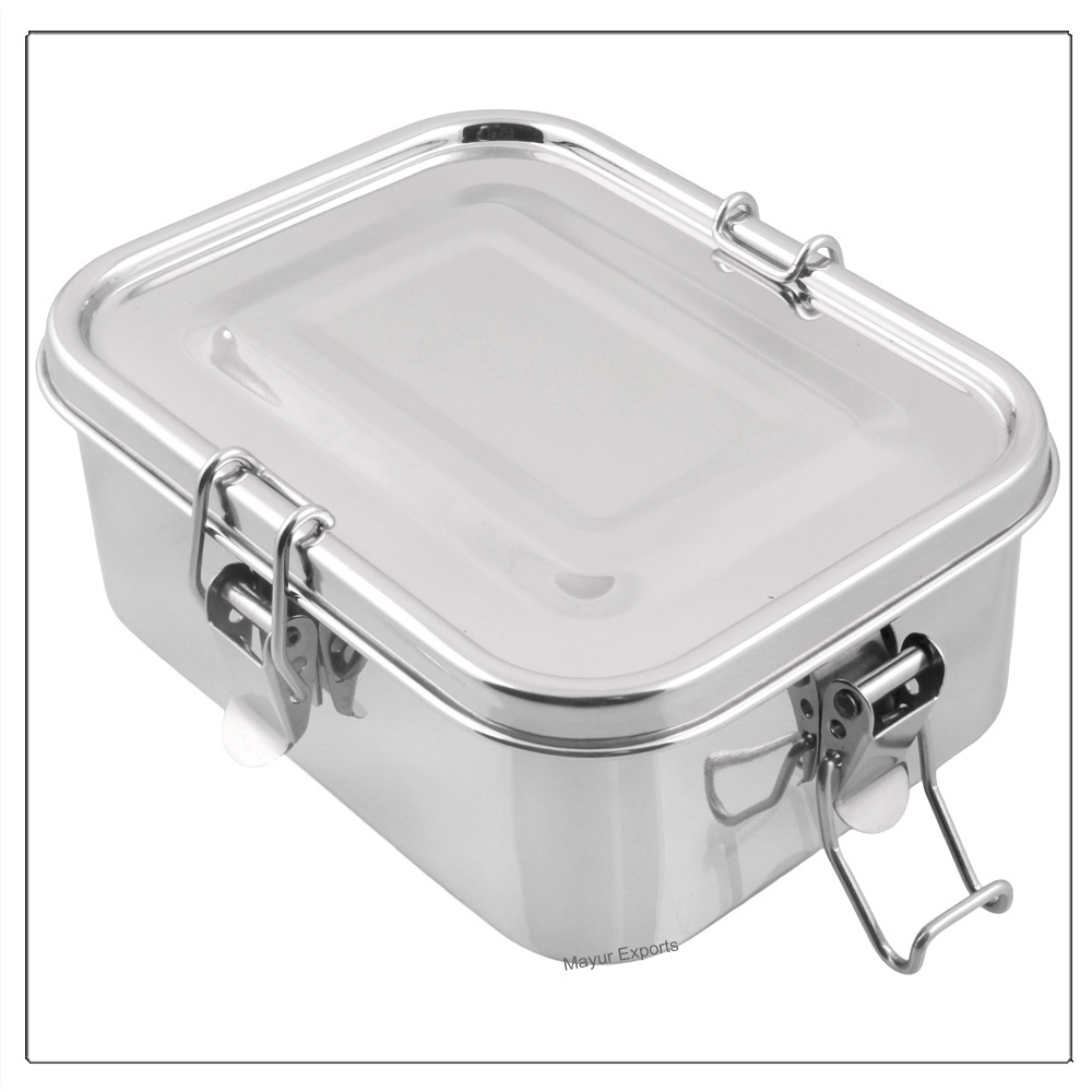 Stainless Steel Leak Proof Lunch Box with 4 Locking Clips Metal Bento Lunch Box