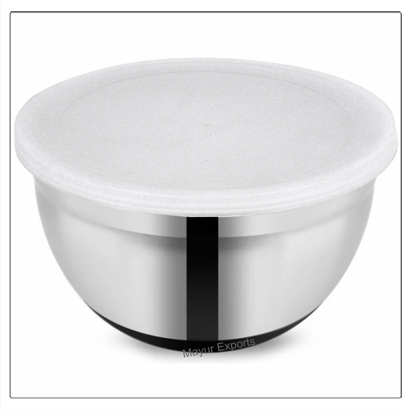 Stainless Steel German Mixing Bowl with Anti Skid Base and Plastic Lid