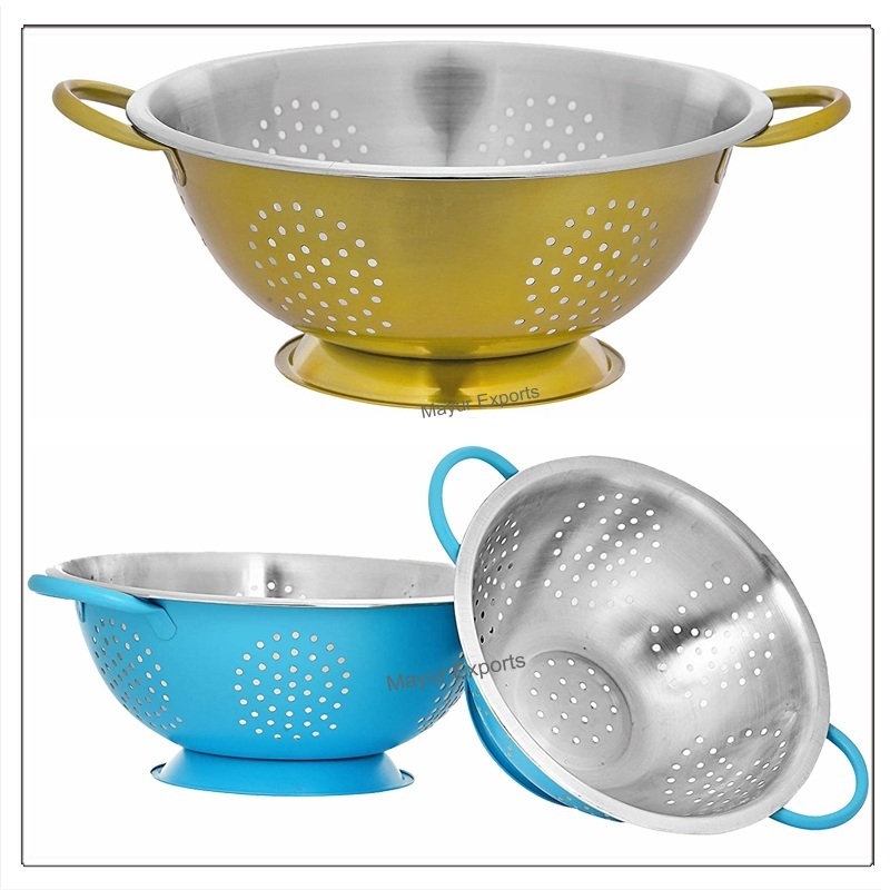 Stainless Steel Colander - Metal Deep Colander with handles - 26 cm