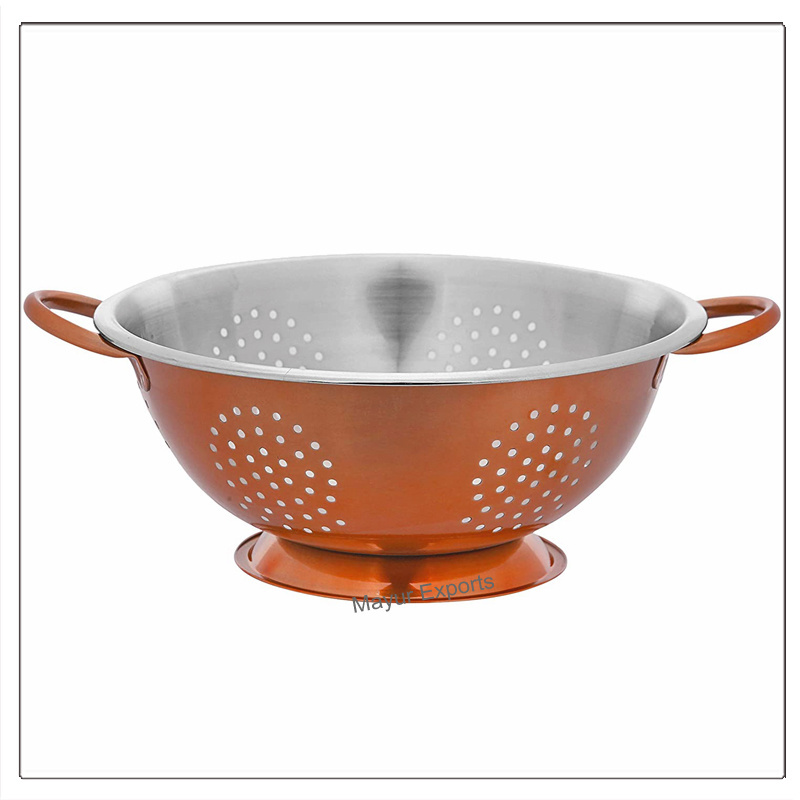 Stainless Steel Colander - Metal Deep Colander with handles - 26 cm