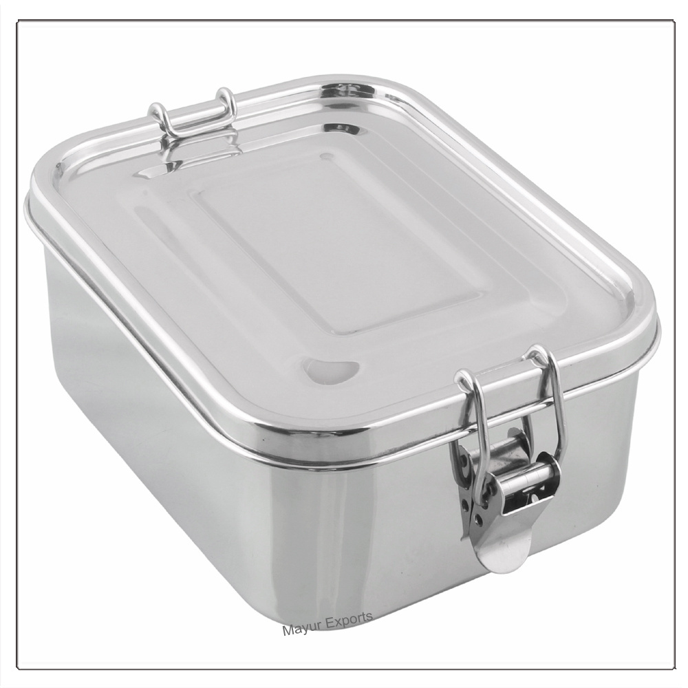 Stainless Steel Lunch box 1000 ml Metal Bento Lunch Box with Locking clips