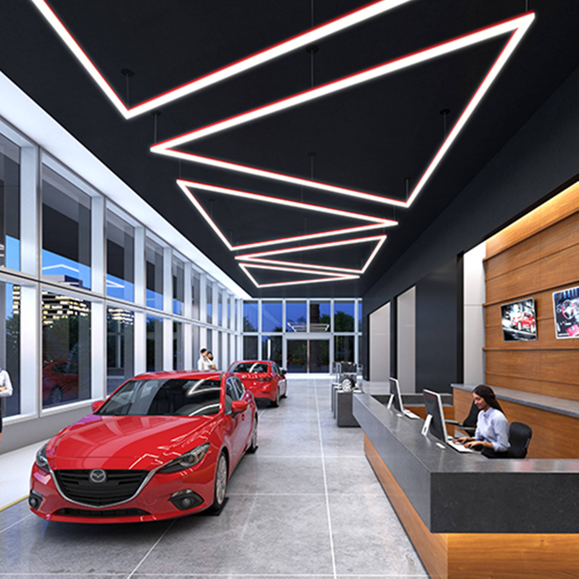 OEM customized design DIY hexagon office car showroom indoor DALI dimming linkable hanging ceiling pendant LED linear light