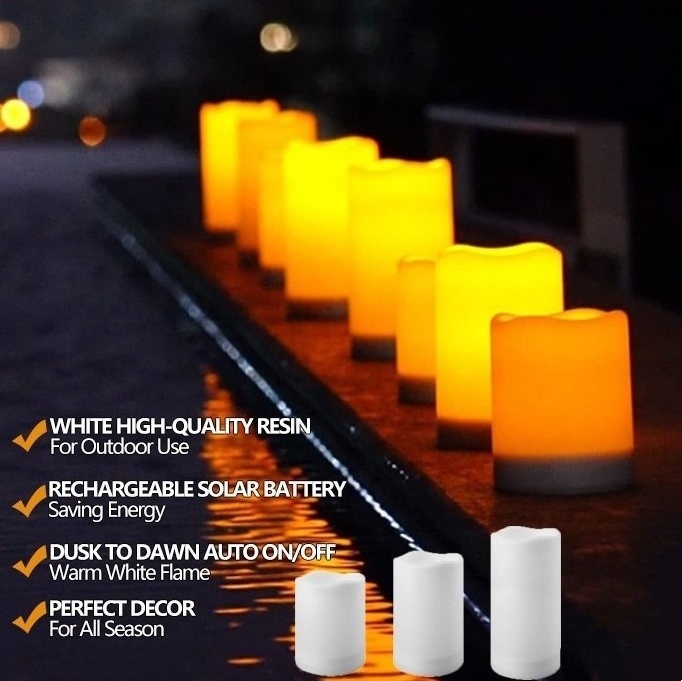 automatic recharge operate outdoor waterproof IP44 solar panel LED candle light for festival Halloween weeding home decoration