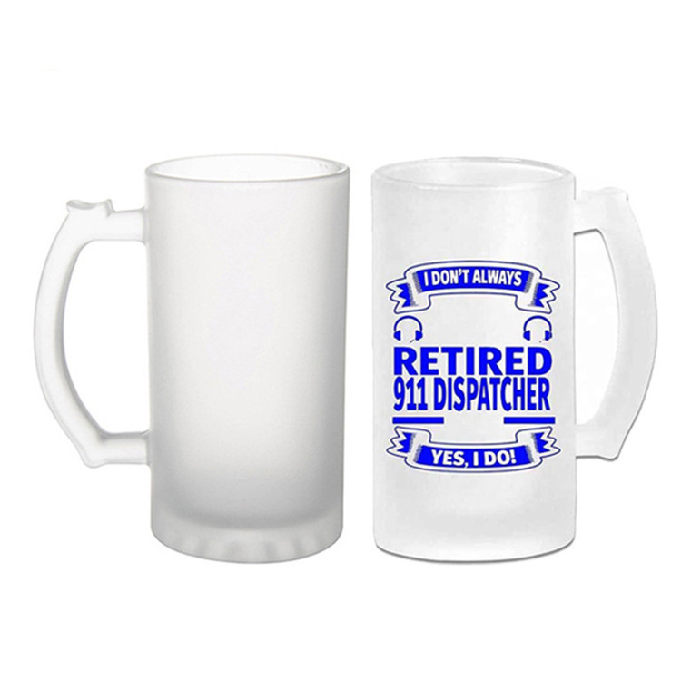 Mazoho Best Selling 12/16/25oz Transparent Glass Mug Frosted Sublimation Glass Beer Mug With Handle