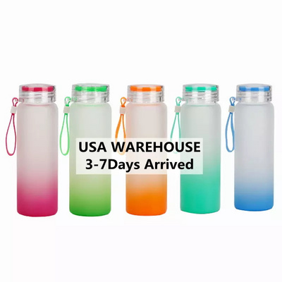 USA warehouse 17oz Sublimation Blank Mixed Color Glass Tea Cup Frosted Gradient Glass Water Bottle For Sublimation