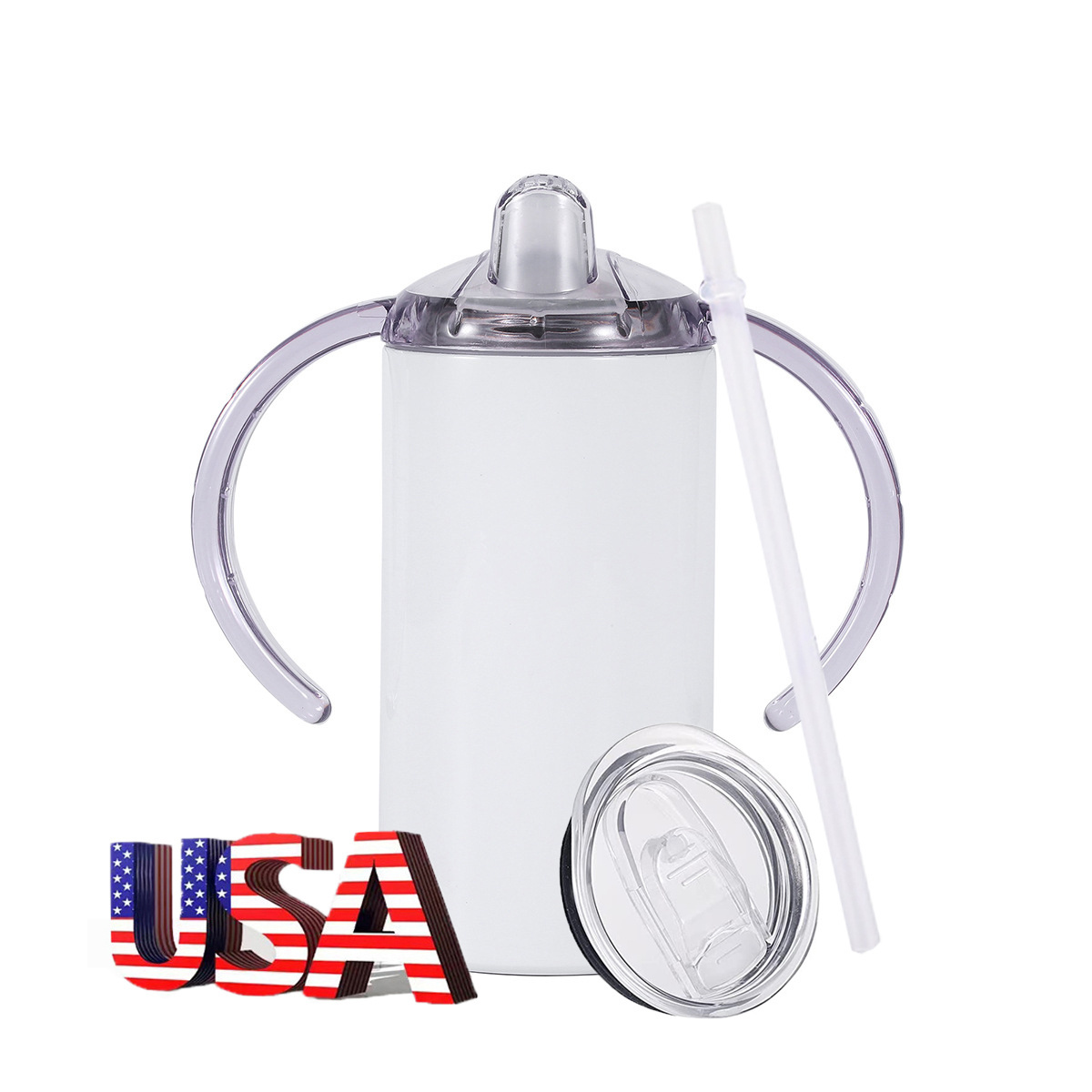 USA Warehouse Stainless Steel Children Tumbler Cups Double Wall 12OZ Kids Sublimation Sippy Cup with Double Lid