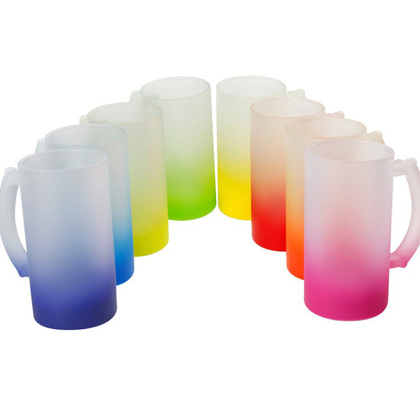 Mazoho Best Selling 12/16/25oz Transparent Glass Mug Frosted Sublimation Glass Beer Mug With Handle