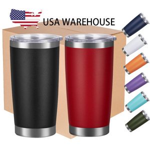 USA Warehouse Double Wall Travel Powder Coated Coffee Cups Stainless Steel Vacuum Insulated 20oz Tumbler with Lid