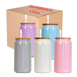 USA warehouse 16oz frosted rainbow gradient color Beer Mug juice soda Glass Cup bottle with Bamboo Lid and Straw