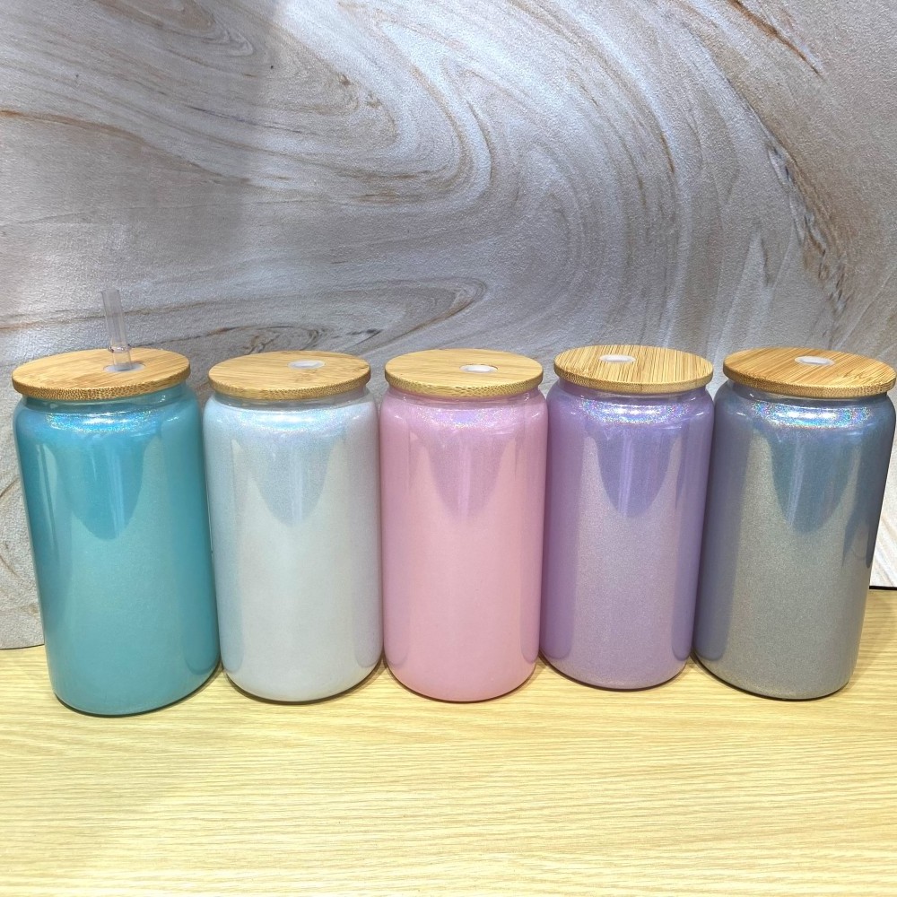 USA warehouse 16oz frosted rainbow gradient color Beer Mug juice soda Glass Cup bottle with Bamboo Lid and Straw