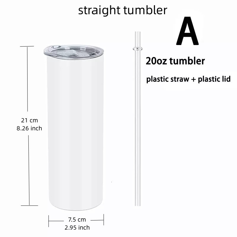 USA Warehouse Stocked 20oz 30oz Sublimation Blanks Tumbler Heat Press Straight Skinny Sublimation Tumbler with lid and Straw