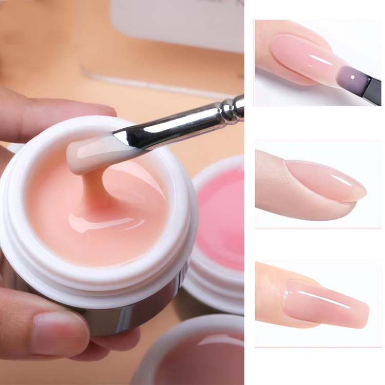 Customizable logo uv gel nail polish pink nude color 3 in 1 builder extension multifunctional jar gel