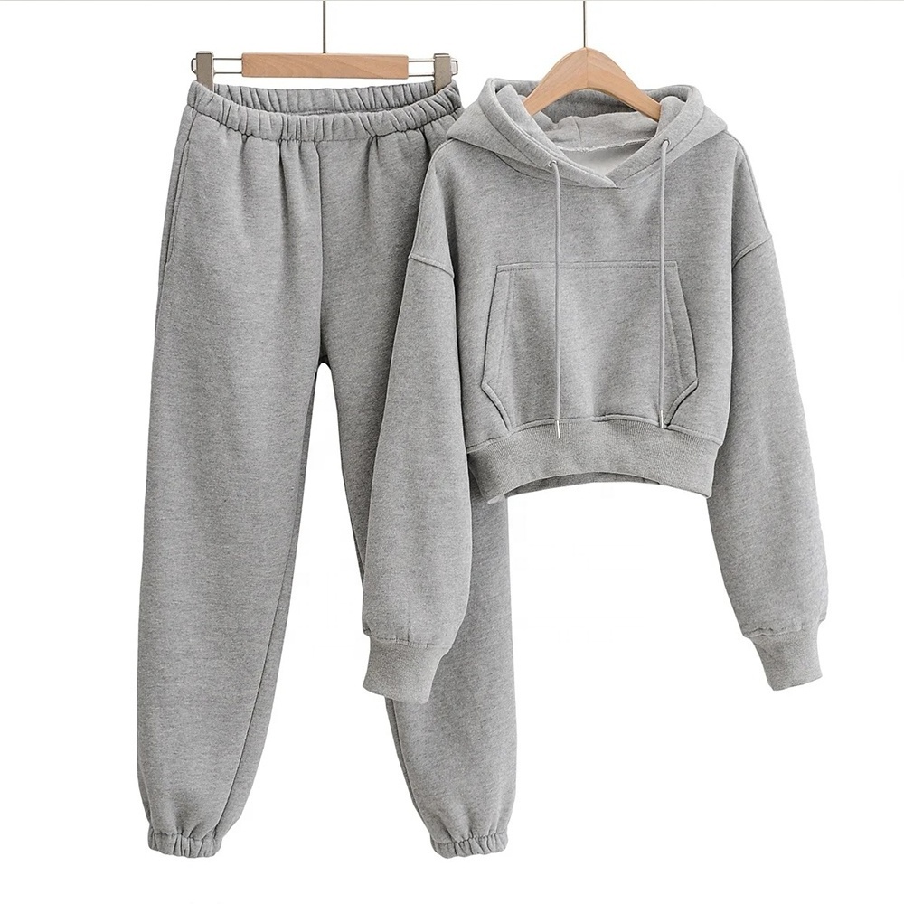 2022 Women's Tracksuit Waterproof Zip Up Crop Tops Knitted Hooded 2Piece Outfits Jogging Sweat suit Sexy Skinny Women Sets Suits