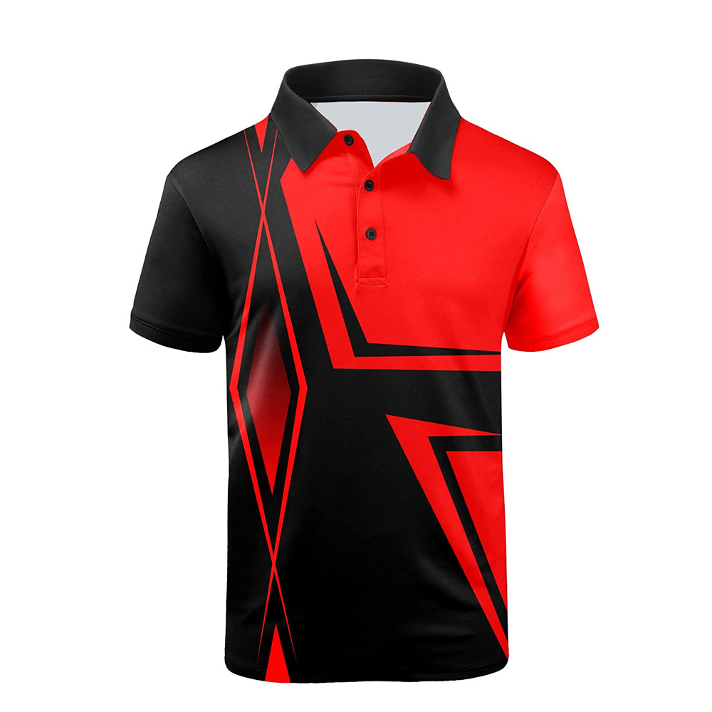 Men's Golf Custom Flag Printed Fully Sublimated Ribbed Collar Button Up Sports Outwear Polo Shirts