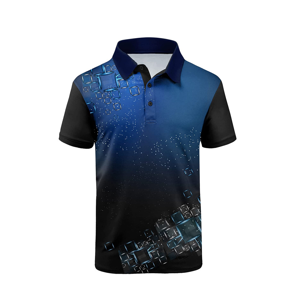 Men's Golf Custom Flag Printed Fully Sublimated Ribbed Collar Button Up Sports Outwear Polo Shirts