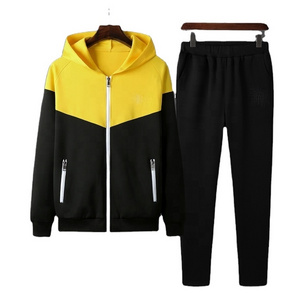 French Terry Cotton Raglan Sleeve Color Block 80%cotton 20%polyester Casual Zip Up Hooded Zipper Pockets Pants Hoodies Tracksuit