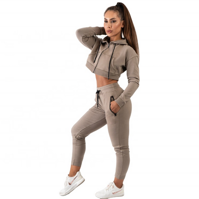 2022 Women's Tracksuit Waterproof Zip Up Crop Tops Knitted Hooded 2Piece Outfits Jogging Sweat suit Sexy Skinny Women Sets Suits