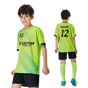 Custom Hot Sale Boys Football Jerseys Cheap Children's Soccer Jerseys Green And White Soccer Training Uniform Sets For Kids