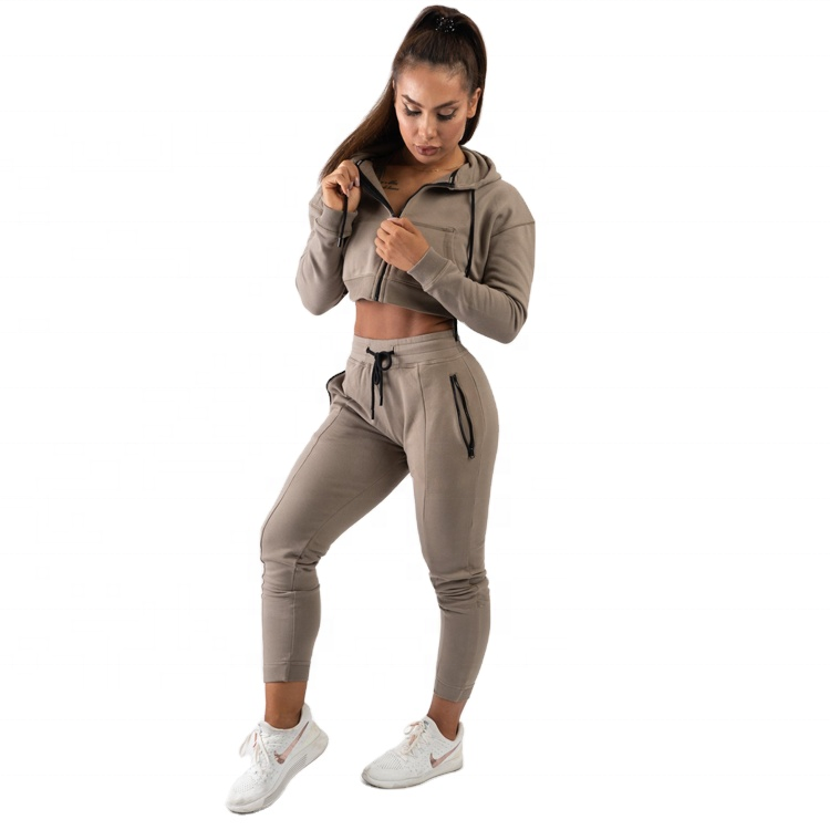 2022 Women's Tracksuit Waterproof Zip Up Crop Tops Knitted Hooded 2Piece Outfits Jogging Sweat suit Sexy Skinny Women Sets Suits