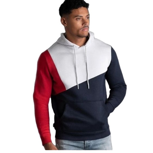 Men's High Quality Casual Blank Splice Colors Pullover Long Sleeve Hoodie OEM Split Colors 100% Cotton Fleece Comfort Hoodies