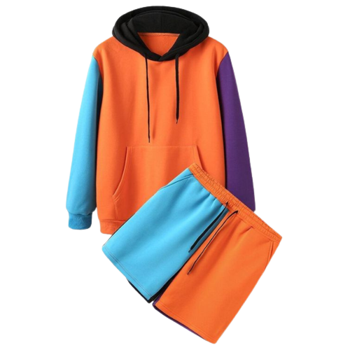 Tracksuits Men's Custom Color Block Hoodie & Short Sets OEM Multi Color Two Pieces Boy's Training Wear Running Jogging Suits