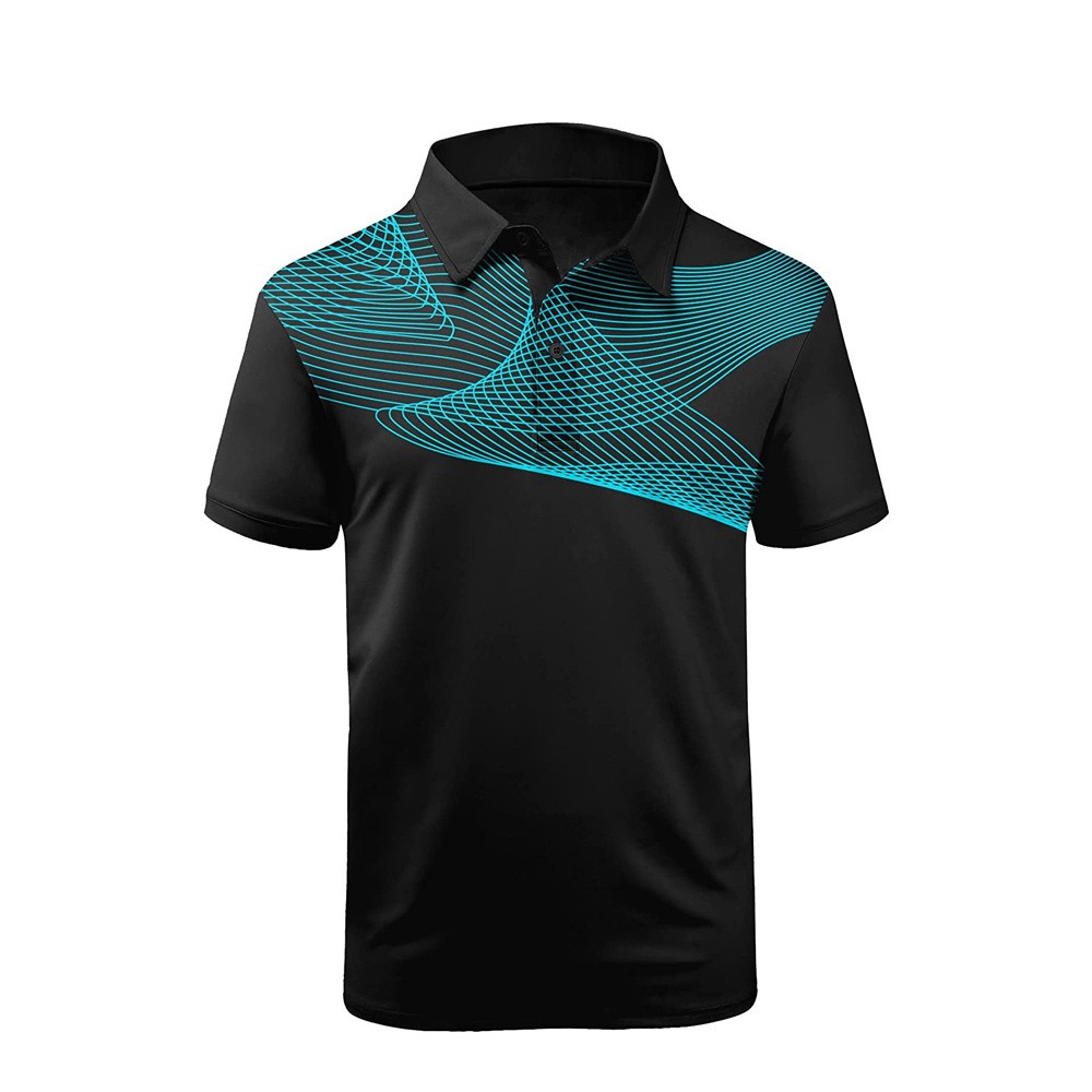 Men's Golf Custom Flag Printed Fully Sublimated Ribbed Collar Button Up Sports Outwear Polo Shirts