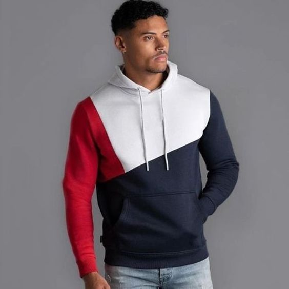 Men's High Quality Casual Blank Splice Colors Pullover Long Sleeve Hoodie OEM Split Colors 100% Cotton Fleece Comfort Hoodies