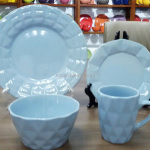 Embossed Stoneware Dinnerware,Noble Light Blue 16pcs Antique Emboss Ceramic Stoneware Dinner Set