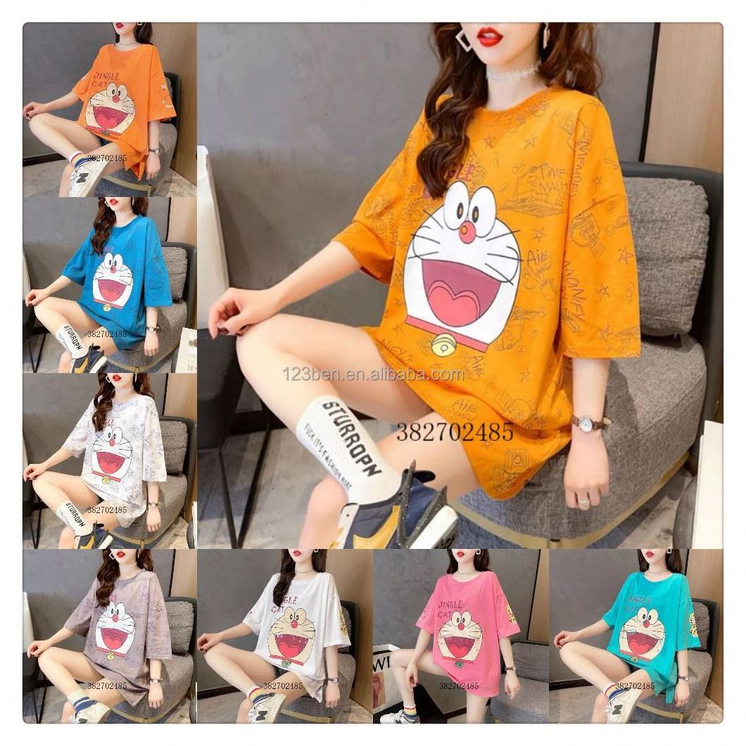 0.5 usd factory wholesale women's t shirt printed t-shirts 2023 new korea style women's apparel in stock cheap summer t shirts