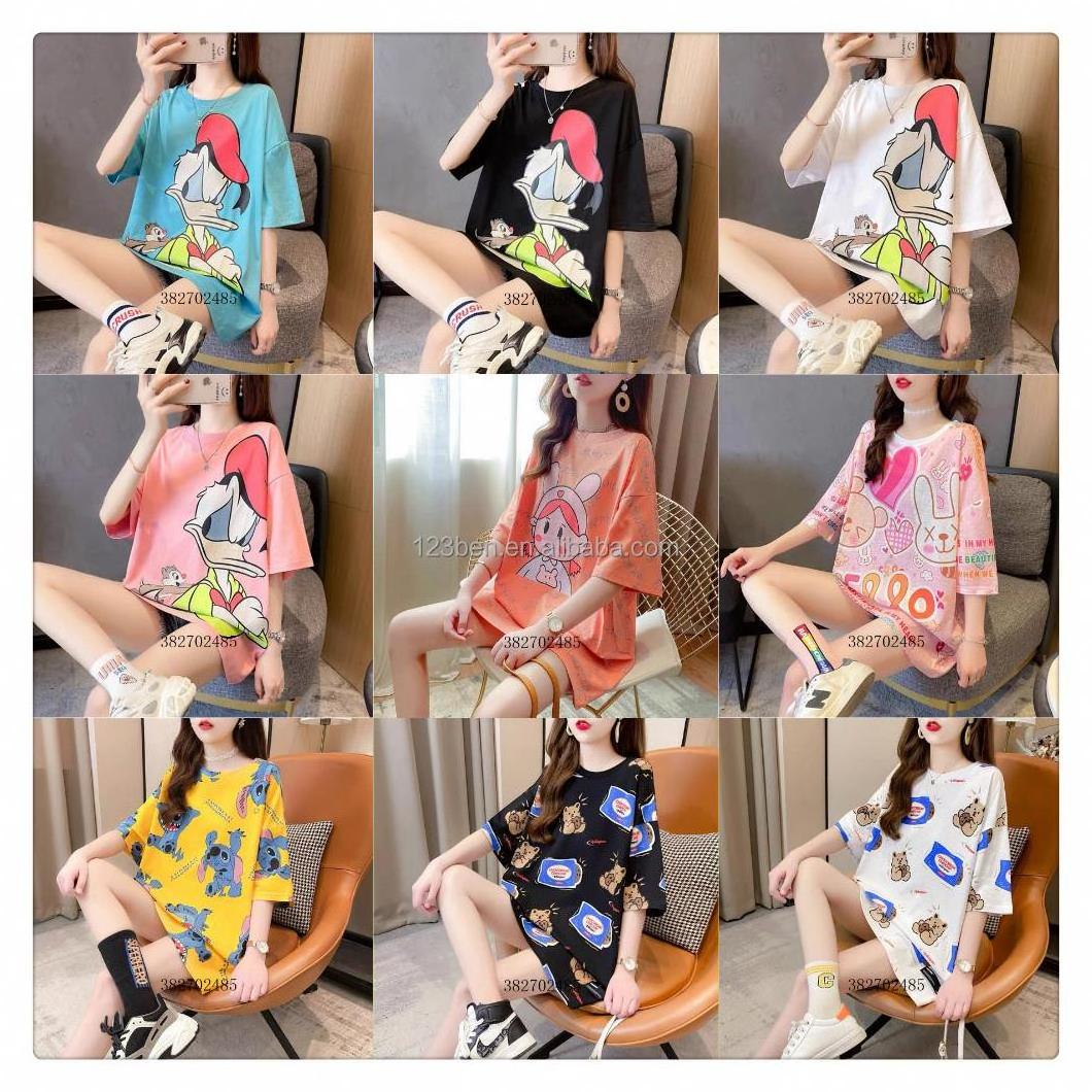 0.5 usd factory wholesale women's t shirt printed t-shirts 2023 new korea style women's apparel in stock cheap summer t shirts