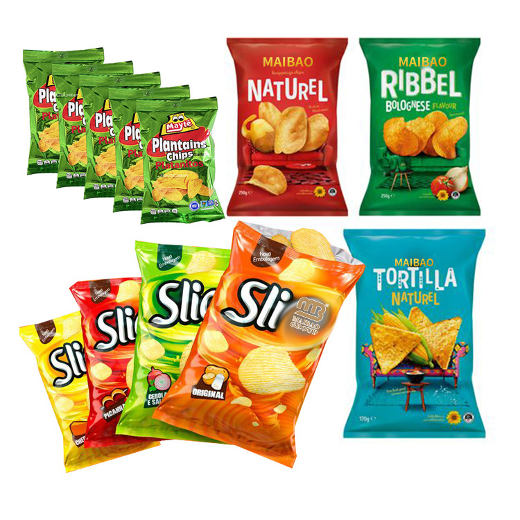 Custom Printed Logo Aluminum Foil Plastic Corn Chip Packaging Bag Heat Seal Banana Popcorn Potato Tortilla Snack Food Pouch Bags