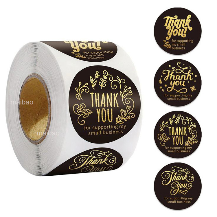 Wholesale print self adhesive round gold foil waterproof vinyl label custom roll kraft paper thank you stickers label with logo