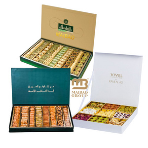 Custom printed logo pistachio baklava boxes packaging arabic luxury cardboard paper dessert box empty sweet gift box for baklava