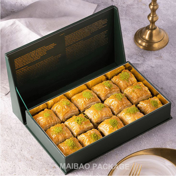 Custom printed logo pistachio baklava boxes packaging arabic luxury cardboard paper dessert box empty sweet gift box for baklava