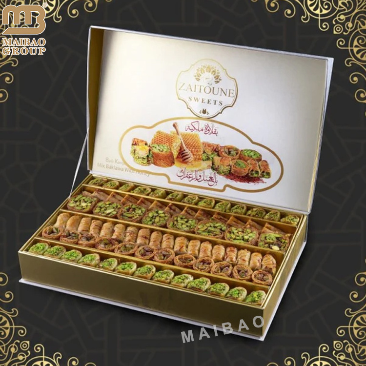 Custom printed logo pistachio baklava boxes packaging arabic luxury cardboard paper dessert box empty sweet gift box for baklava